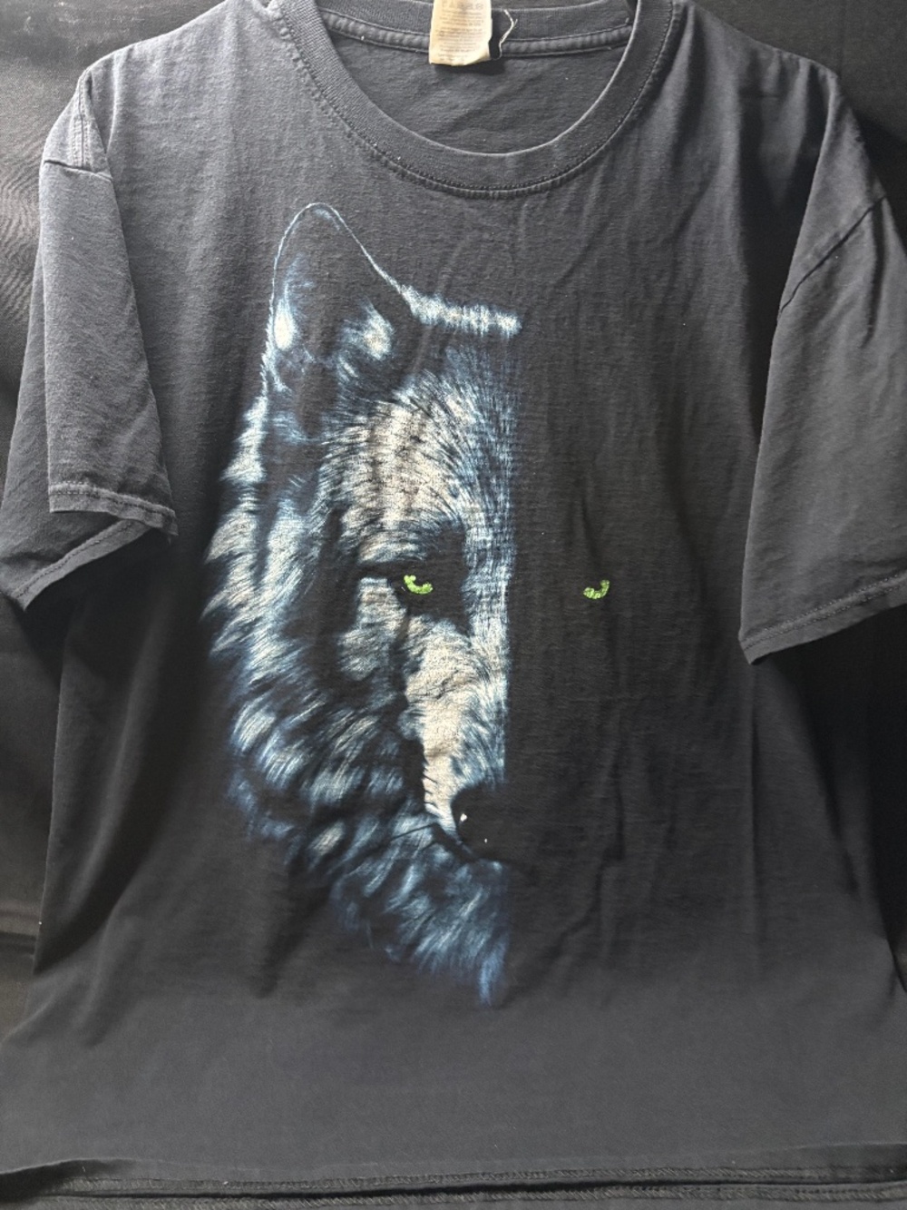 Fruit Of The Loom Wolf Graphic T-Shirt Large Faded Black Green Eyes.